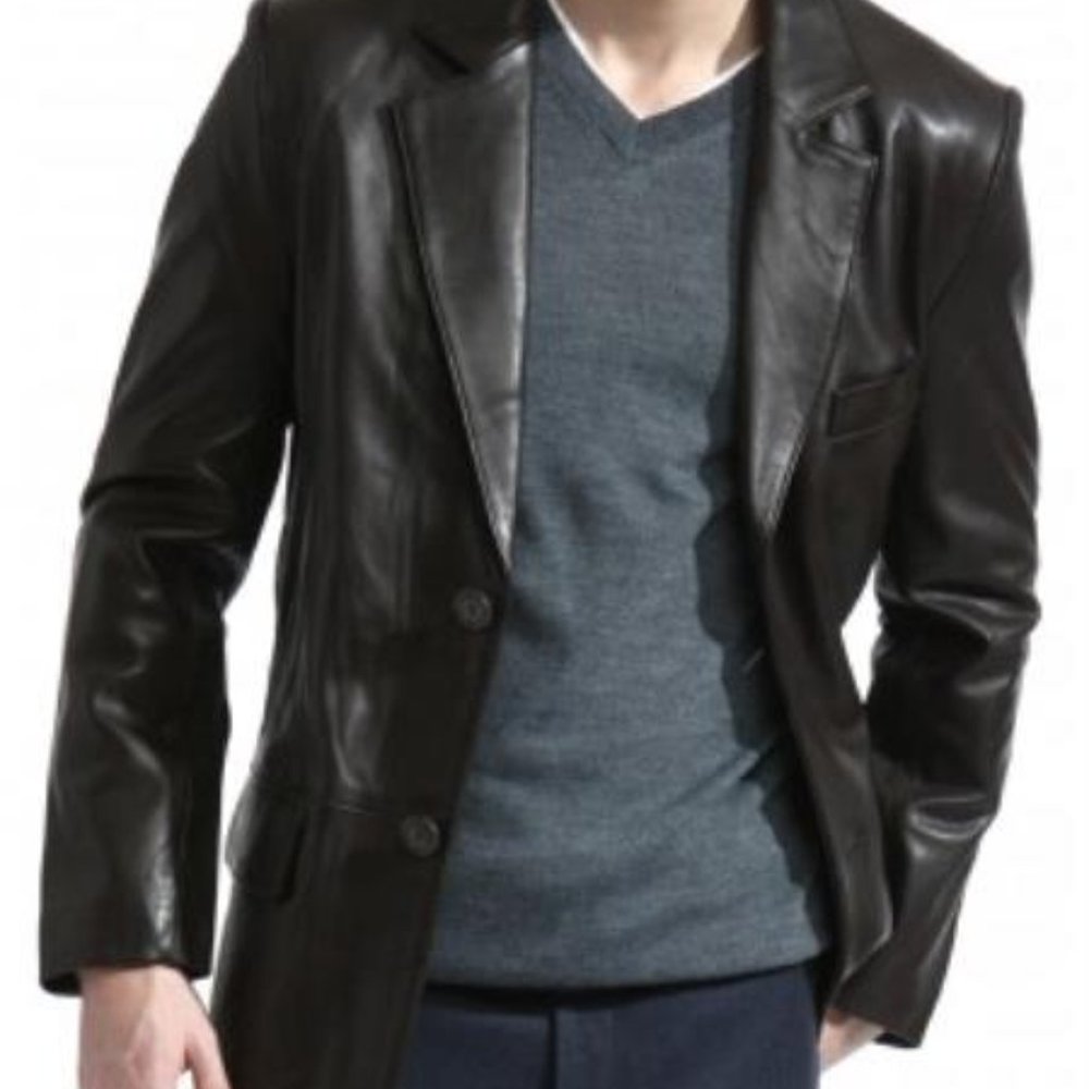 Wilsons Black Leather Collared 2 Button Jacket - image 2